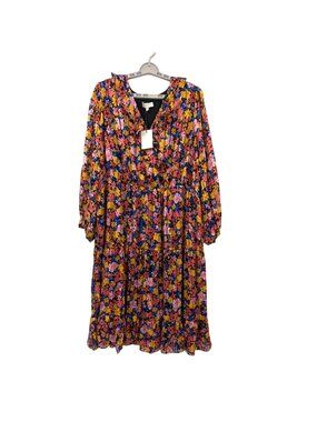Floral Tiered Midi Dress Long Sleeve Boho Cottage Empire Waist Curvy Plus 2X